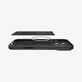 ACS09879 - iPhone 17 Pro Max Thin Fit (MagFit) in black showing the inner layer hovering above the detached magnet ring plate and the case