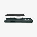 ACS09880 - iPhone 17 Pro Max Thin Fit (MagFit) in abyss green showing the inner layer hovering above the detached magnet ring plate and the case
