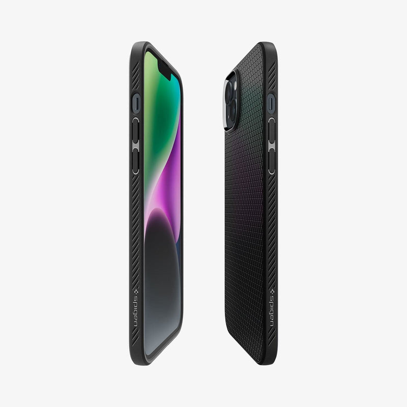 ACS05037 - iPhone 14 Case Liquid Air in matte black showing the sides, partial back and front