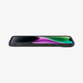 ACS05037 - iPhone 14 Case Liquid Air in matte black showing the front and side with device laying flat