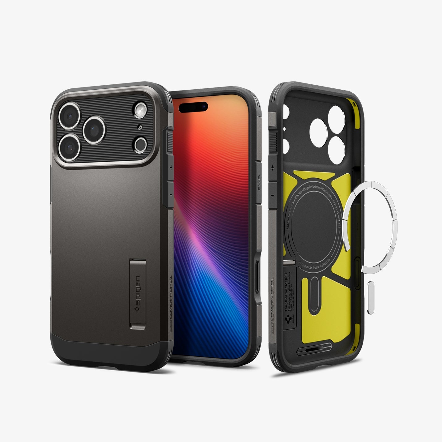 ACS09898 - iPhone 17 Pro Max Case Tough Armor T AI (MagFit) in gunmetal showing the back, front and inside of case