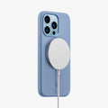 ACS04088 - iPhone 13 Pro Case Silicone Fit Mag (Mag Fit) in sierra blue showing the back and partial side with mag charger connected