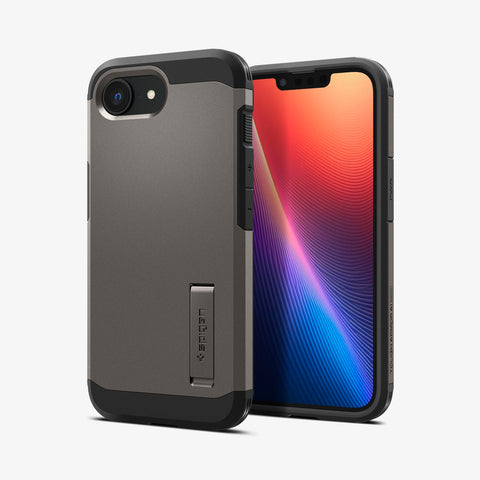 ACS09136 - iPhone 16e Case Tough Armor AI (MagFit) in Gunmetal showing the back, partial front and sides