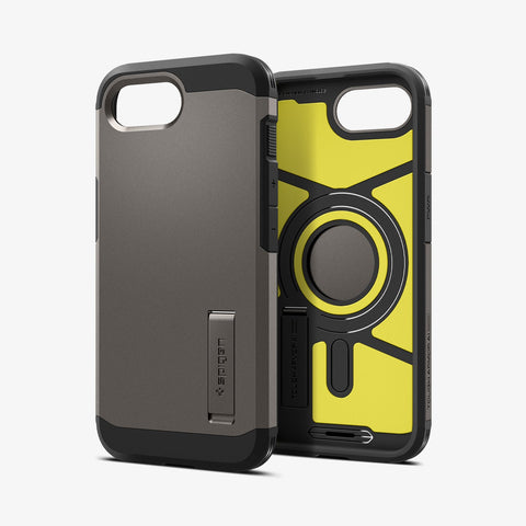 ACS09136 - iPhone 16e Case Tough Armor AI (MagFit) in Gunmetal showing the back, partial inner and sides