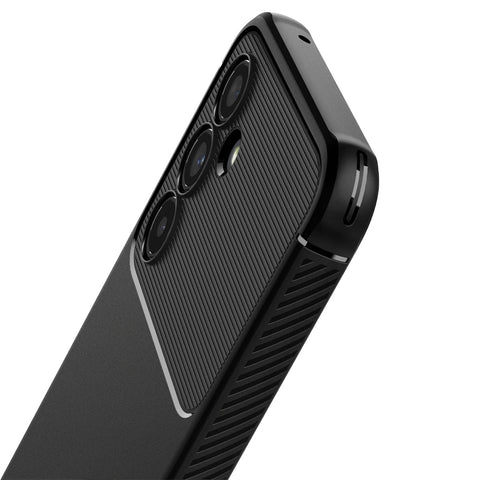 Galaxy A54 5G Case Rugged Armor in matte black showing the side and back zoomed in on camera lens