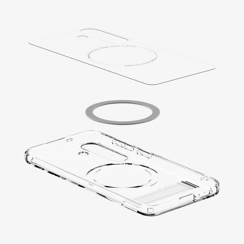 ACS09026 - Galaxy S25 Case Ultra Hybrid S in Clear White showing the inner layer hovering above the detached magring and the case