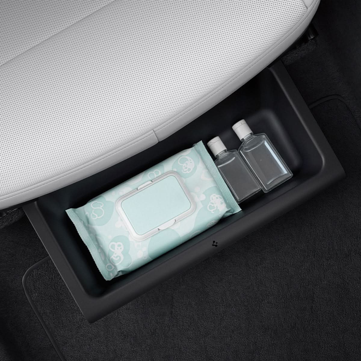ACP10638 - Model Y Juniper (2025+) 1PK Underseat Organizer Box | TO222J showing bottle inside of the box