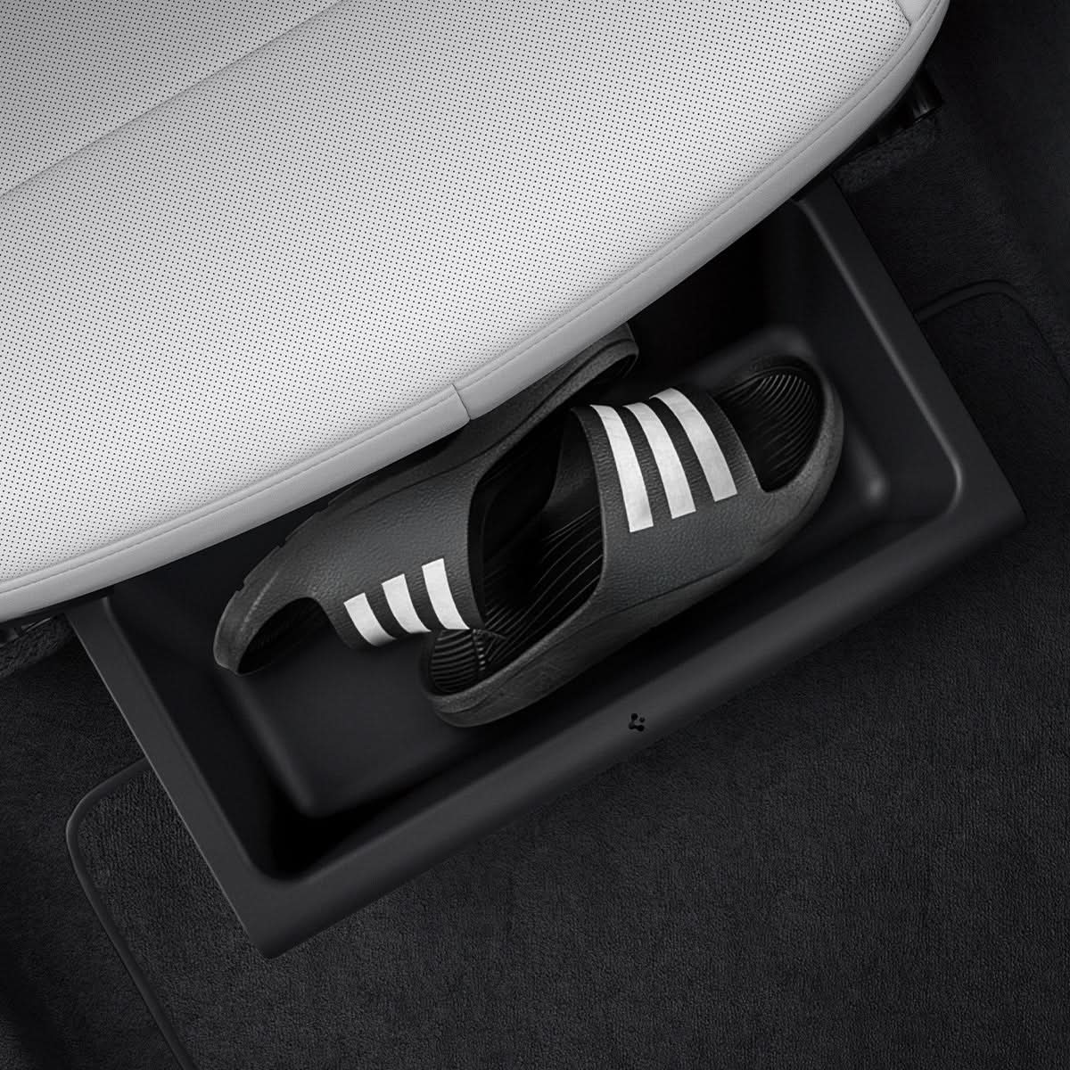 ACP10638 - Model Y Juniper (2025+) 1PK Underseat Organizer Box | TO222J showing shoes inside the box