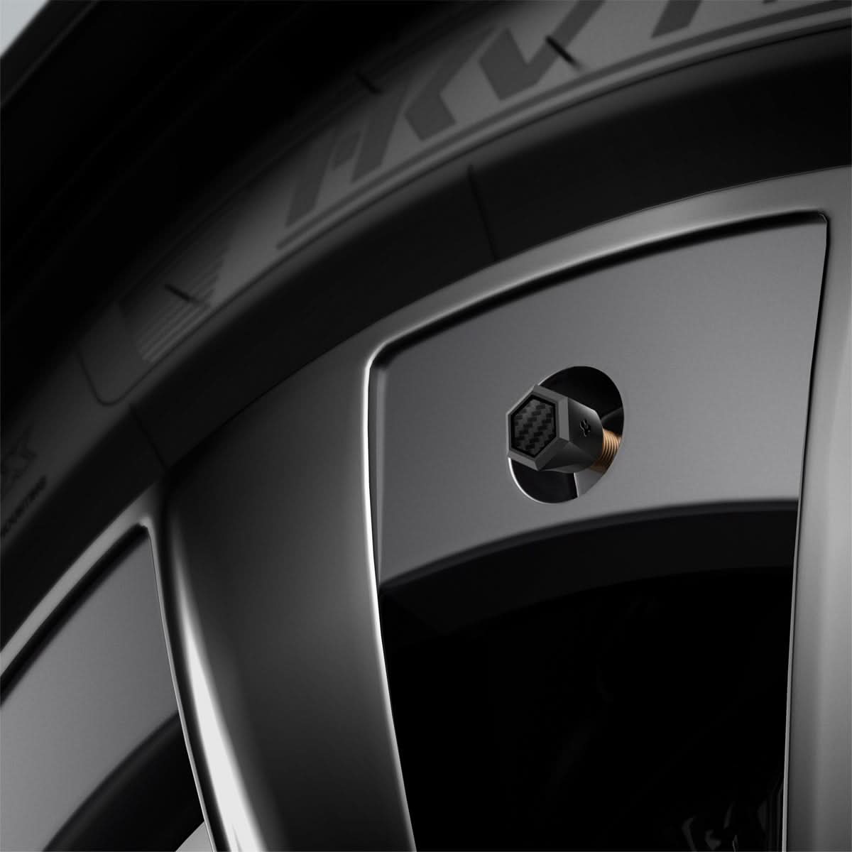ACP09331 - Tesla Series Valve Stem Cover VS100 showing detail with tire
