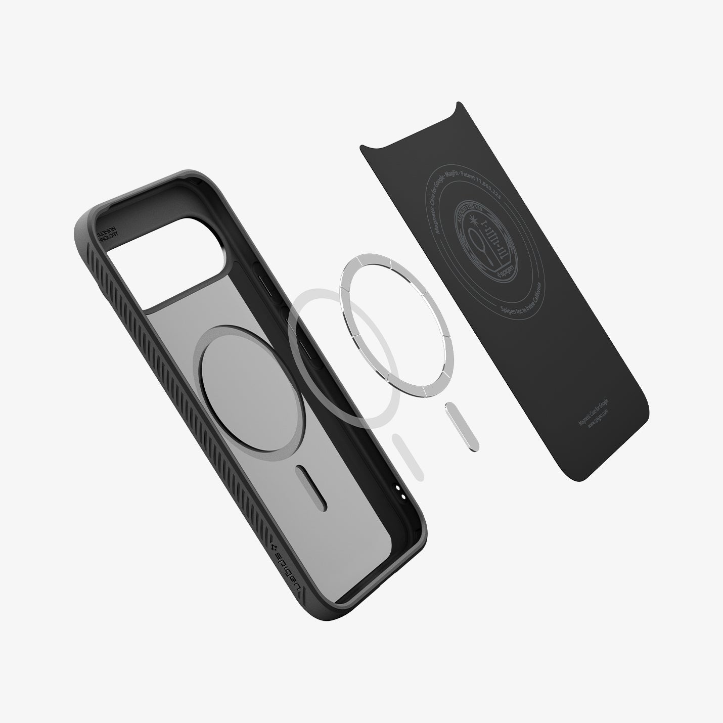 ACS09718 - Pixel 10 Pro XL Case Liquid Air (MagFit) in matte black showing the inside magnet ring layers