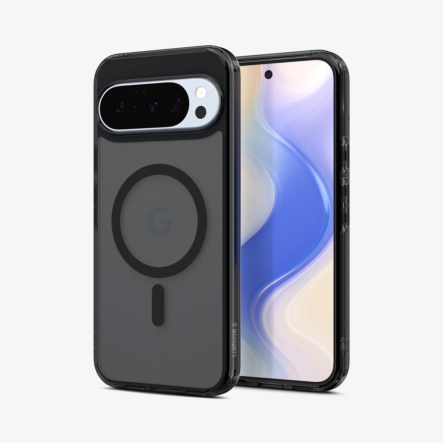 ACS09703 - Pixel 10 / Pixel 10 Pro Case Ultra Hybrid Metal Ring (MagFit) in frost black showing the back and front