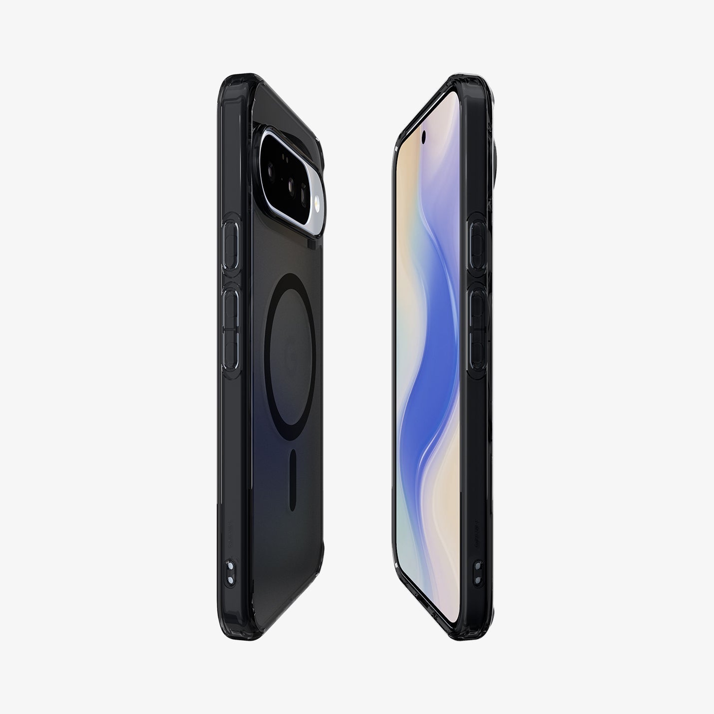 ACS09703 - Pixel 10 / Pixel 10 Pro Case Ultra Hybrid Metal Ring (MagFit) in frost black showing the sides, partial front and back