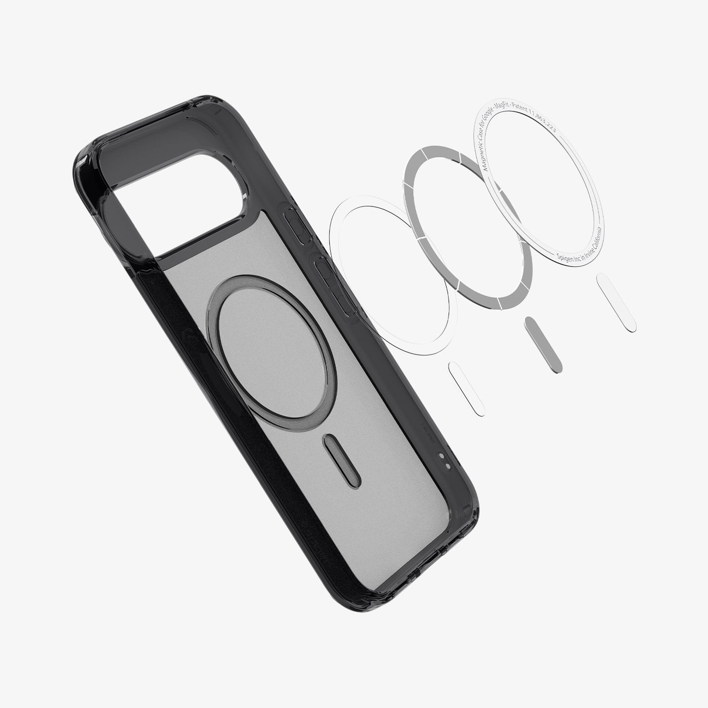 ACS09703 - Pixel 10 / Pixel 10 Pro Case Ultra Hybrid Metal Ring (MagFit) in frost black showing the inside magnet ring layers