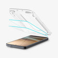 AGL11091 - Galaxy S26 GLAS.tR EZ Fit Pro showing the installation tray hovering above the 2 screen protector and the device, beside it is another installation tray