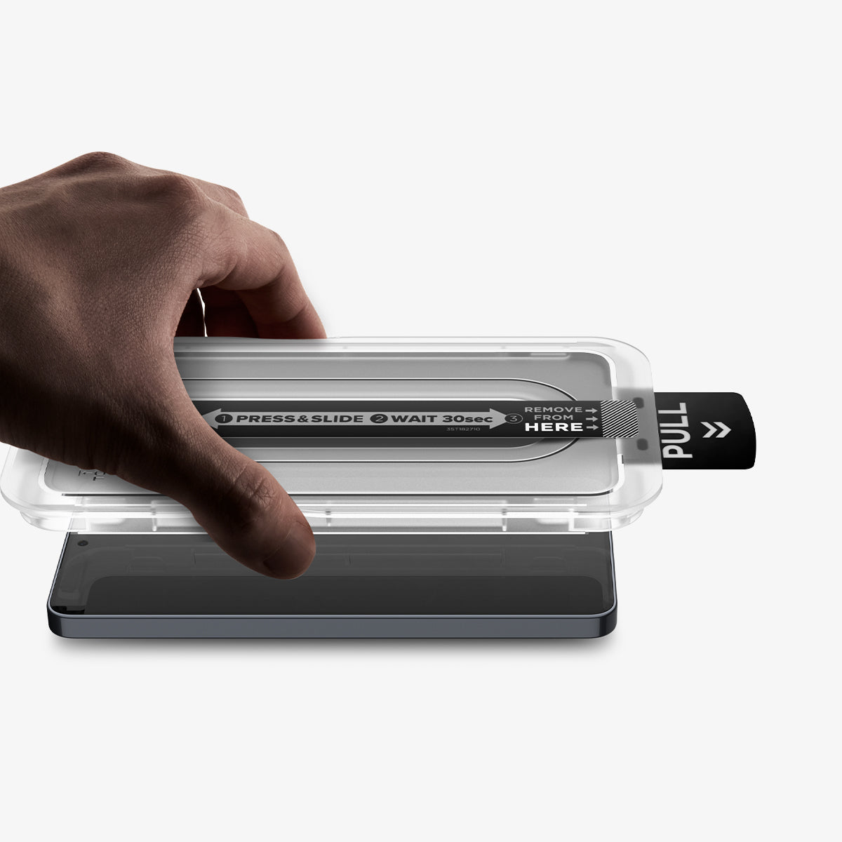 AGL11081 - Galaxy S26 Plus GLAS.tR EZ Fit Pro | Privacy showing the installation tray with hand