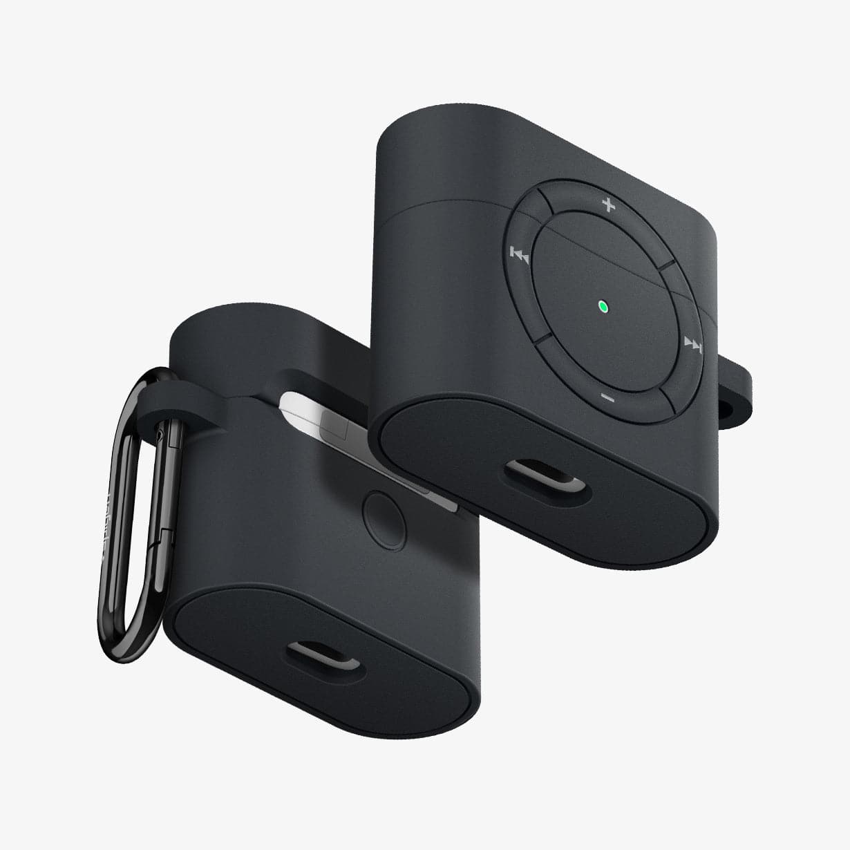 ASD01992 - Apple AirPods 3 Case Classic Shuffle in charcoal showing the front, back and sides