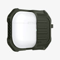 ASD00539 - Apple AirPods Pro Case Tough Armor in military green showing the front with case cut half open