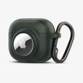 ACS04393 - Apple AirPods 3 Case Tag Armor Duo in military green showing the front, side Airtag in slot and carabiner