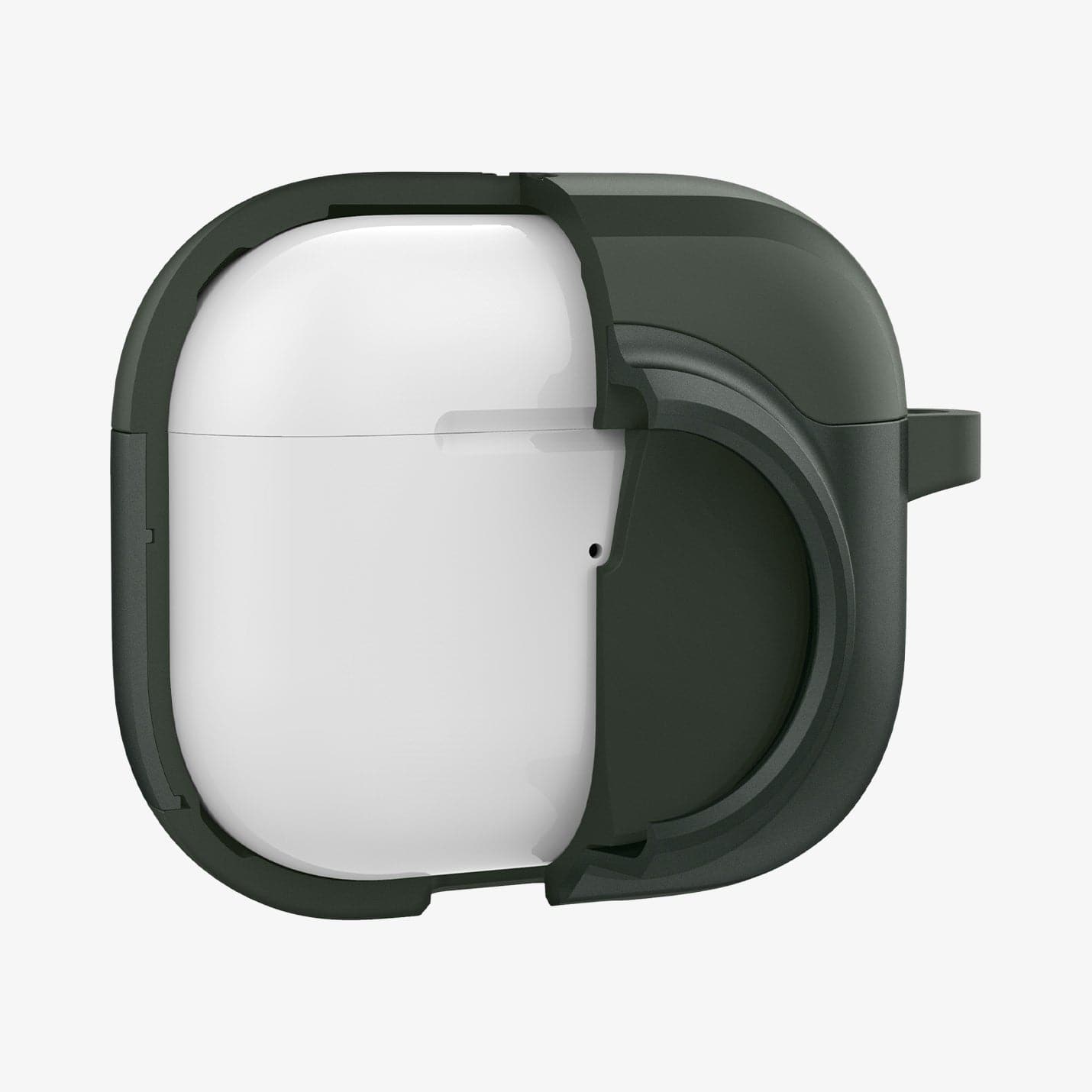 ACS04393 - Apple AirPods 3 Case Tag Armor Duo in military green showing the front with case cut half open
