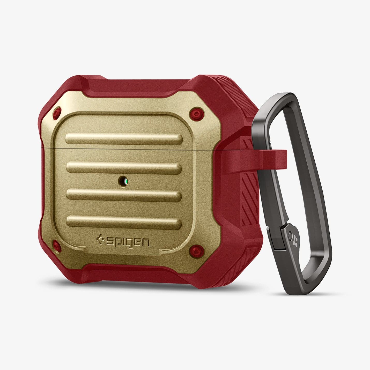 ASD02997 - Apple AirPods 3 Case Tough Armor in metallic gold showing the front and carabiner