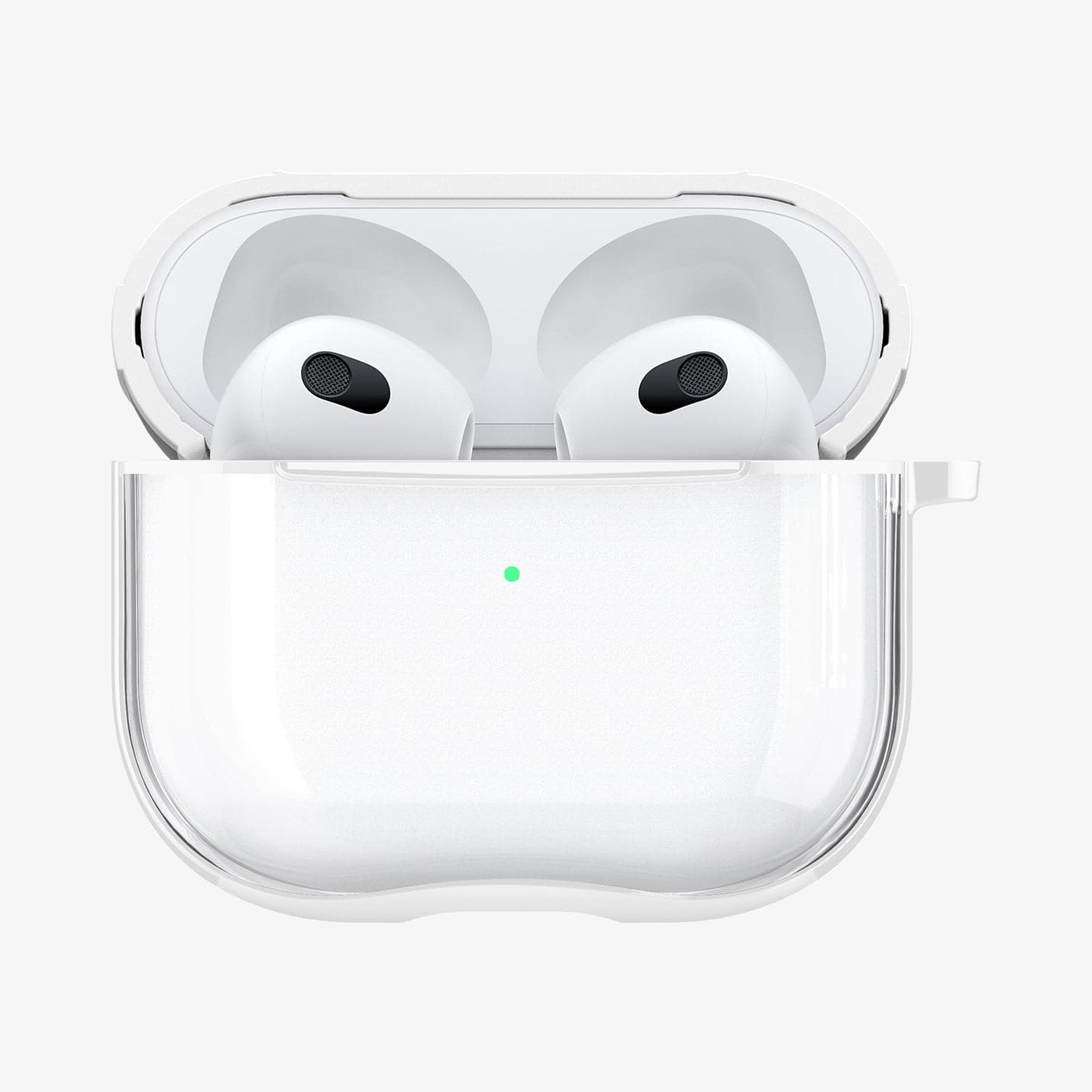 ASD01983 - Apple AirPods 3 Case Ultra Hybrid in jet white showing the front with top open and AirPods inside