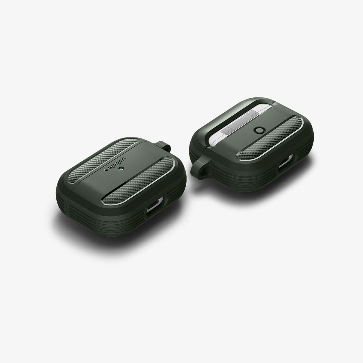 ASD01441 - Apple AirPods Pro Case Rugged Armor in military green showing the front, back and sides