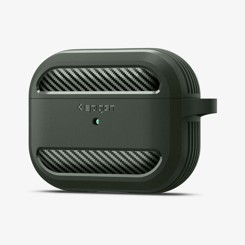 ASD01441 - Apple AirPods Pro Case Rugged Armor in military green showing the front and side