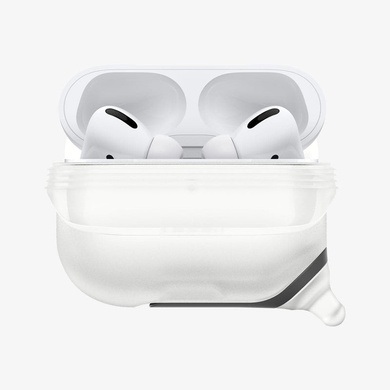 ASD02236 - Apple AirPods Pro / AirPods Pro 2 Case Slim Armor IP in frost clear showing the front with front flap pulled down and AirPods inside