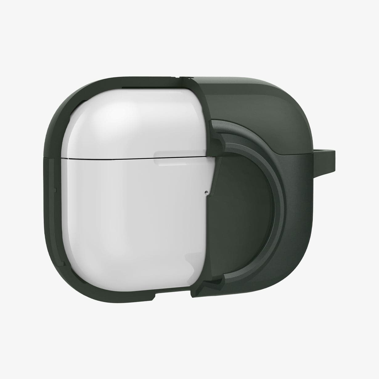 ACS04391 - Apple AirPods Pro Case Tag Armor Duo in military green showing the front with case cut half open
