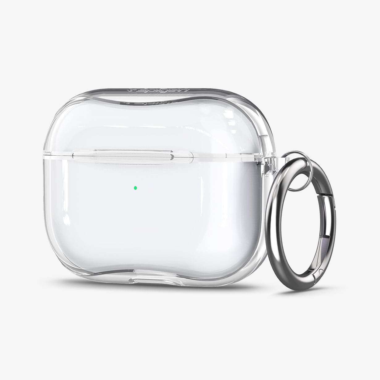ASD00541 - Apple AirPods Pro Case Ultra Hybrid in crystal clear showing the front, side and carabiner