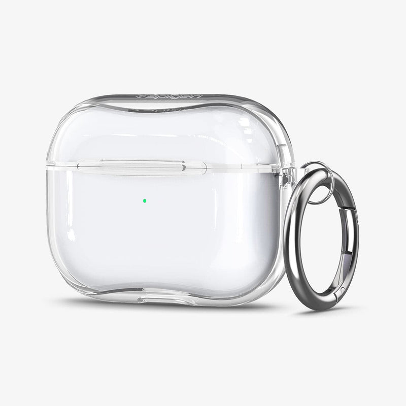 ASD00541 - Apple AirPods Pro Case Ultra Hybrid in crystal clear showing the front, side and carabiner
