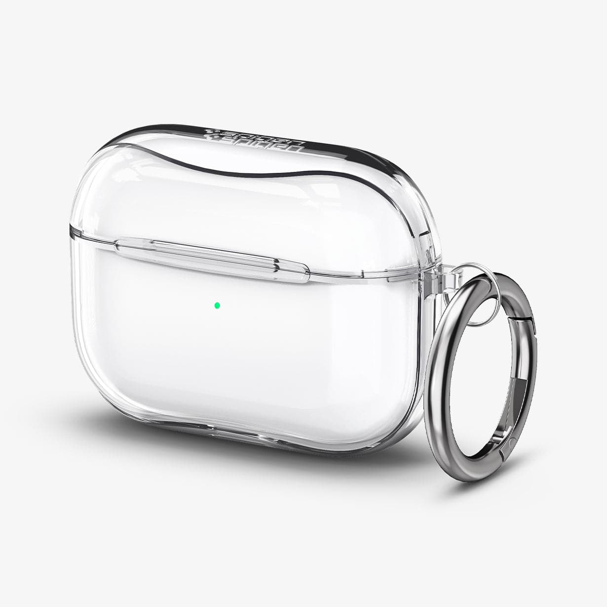 ASD00541 - Apple AirPods Pro Case Ultra Hybrid in crystal clear showing the front and carabiner
