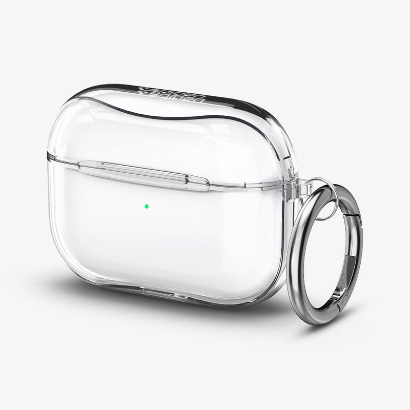 ASD00541 - Apple AirPods Pro Case Ultra Hybrid in crystal clear showing the front and carabiner