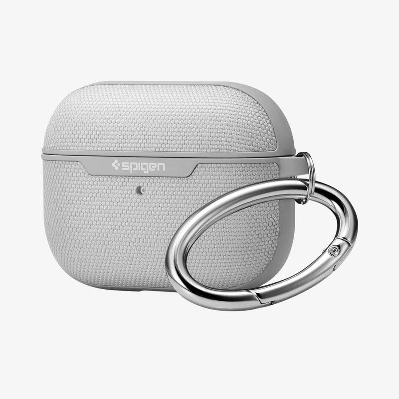 ASD00573 - Apple AirPods Pro Case Urban Fit in gray showing the front, side and carabiner