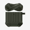 074CS26499 - Apple AirPods 1 / 2 Case Tough Armor in military green showing the front with top half of case bending and hovering above the bottom half