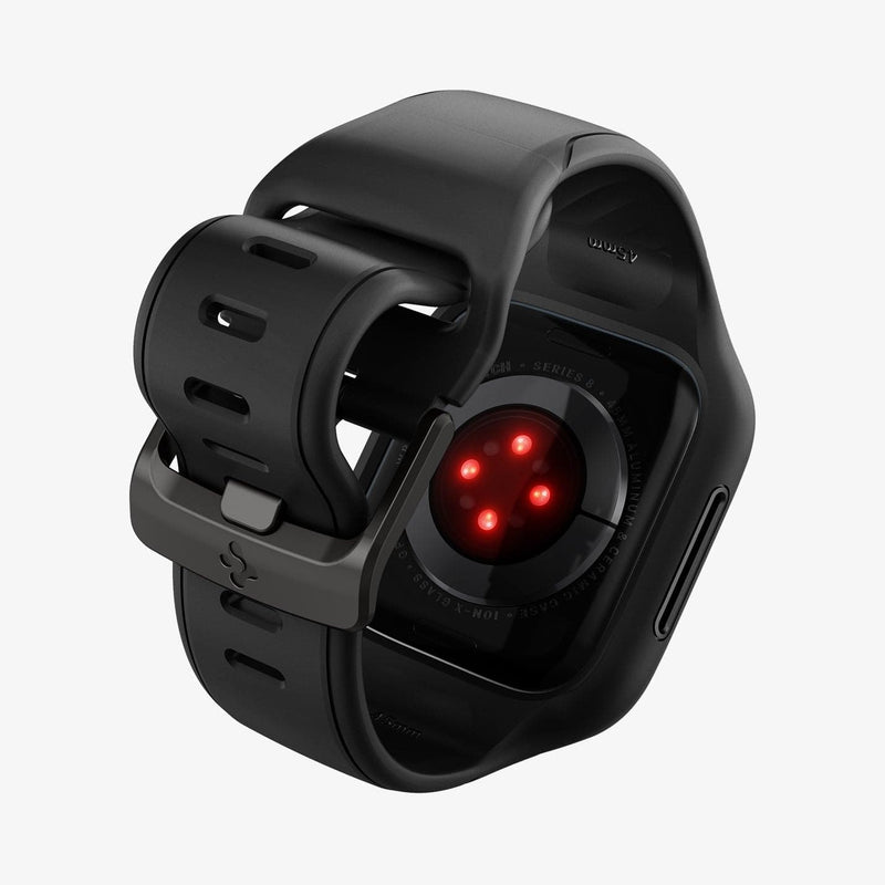 ACS04182 - Apple Watch Series (45mm) Case Liquid Air Pro in black showing the back and partial inside of band