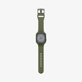 ACS04408 - Apple Watch Series (45mm) Case Liquid Air Pro in moss green showing the front with watch band laid out flat
