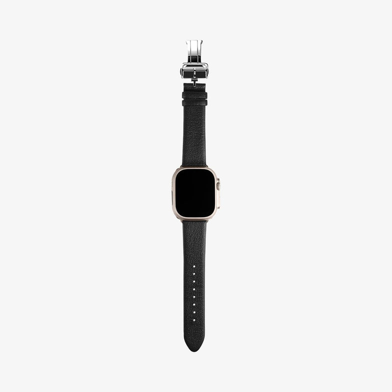AMP06926 - Apple Watch Series (Apple Watch (49mm)/Apple Watch (45mm)/Apple Watch (42mm)) Watch Band Enzo in black showing the front with watch band laid out flat