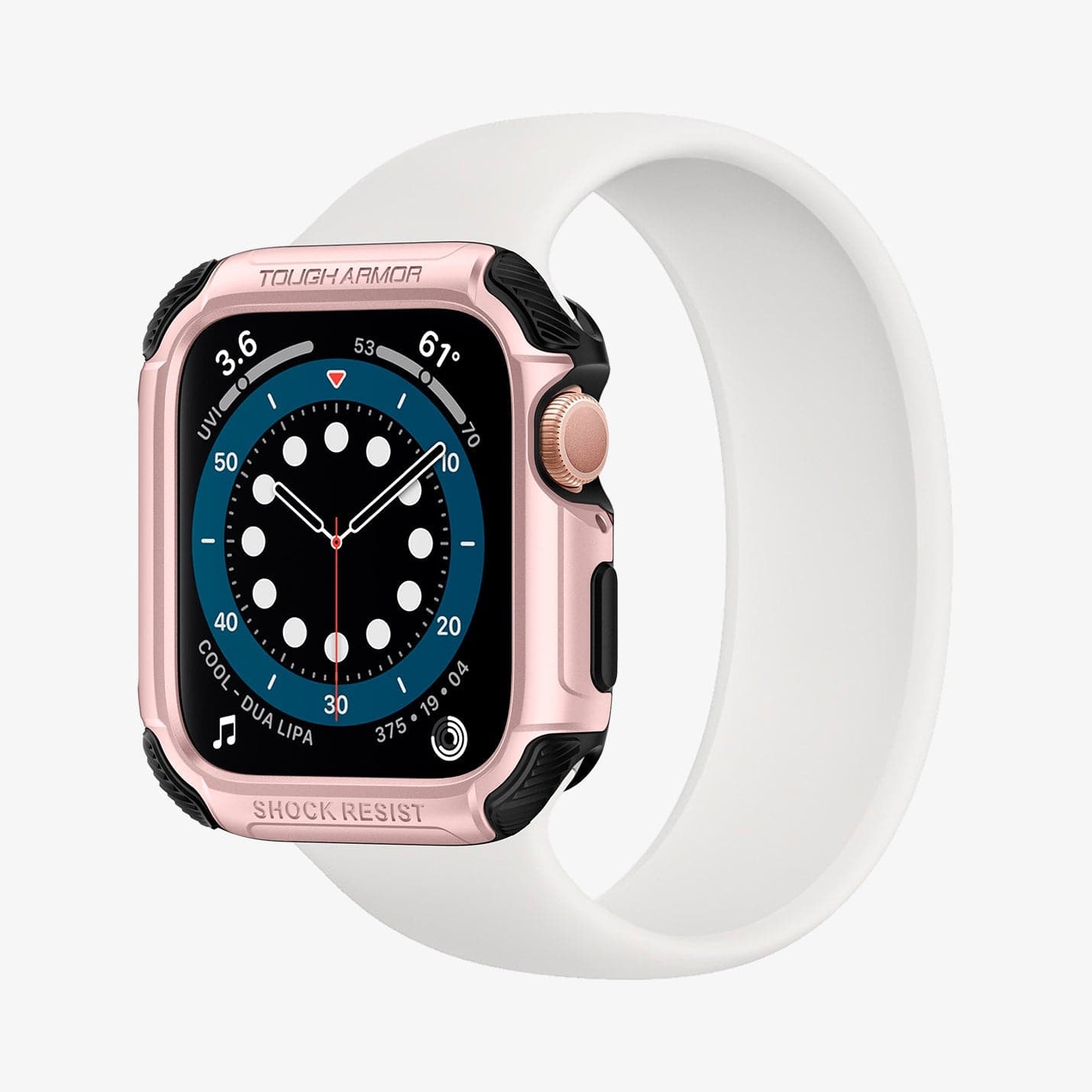 062CS24479 - Apple Watch Series (44mm) Case Tough Armor in rose gold showing the front and inside of band