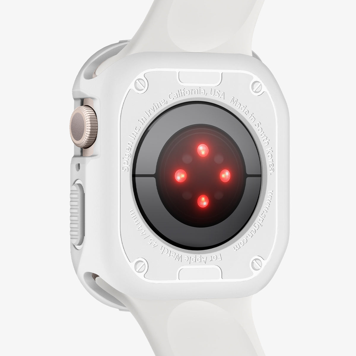 062CS24471 - Apple Watch (45mm) Rugged Armor in White showing the back and partial sides zoomed in