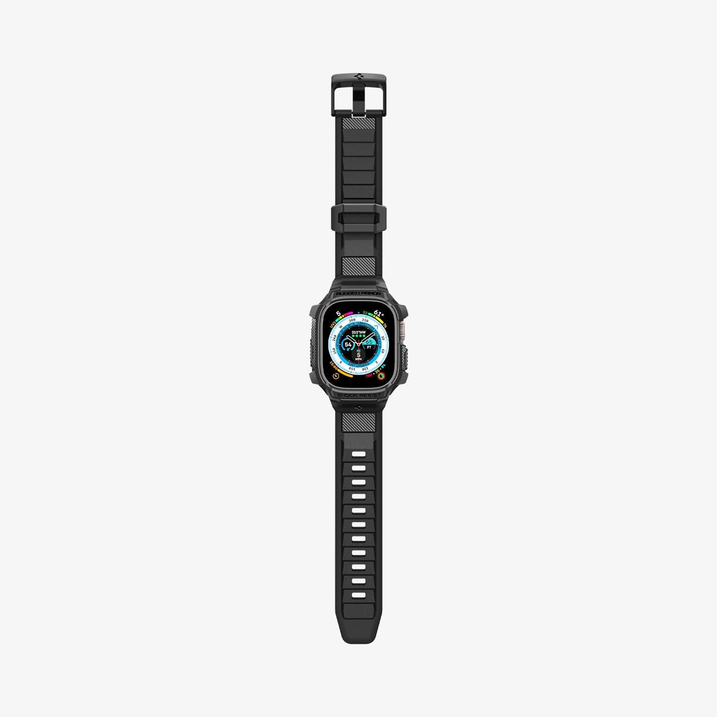 ACS05460 - Apple Watch Series (Apple Watch (49mm)) in matte black showing the front with watch band laid out flat