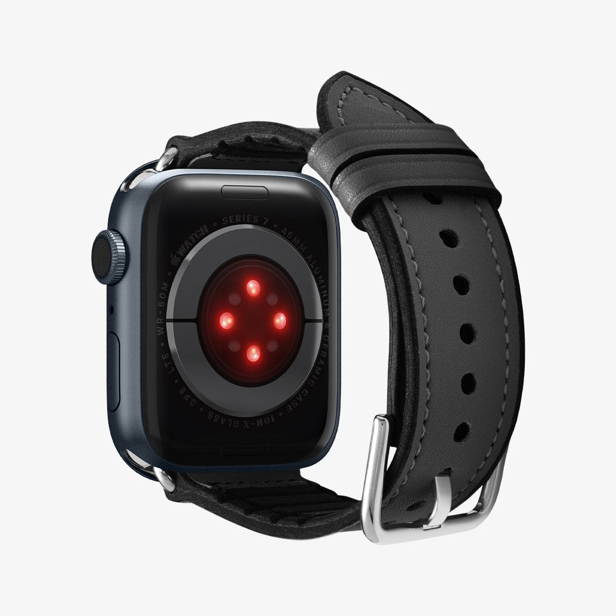 062MP25079 - Apple Watch Series (Apple Watch (49mm)/Apple Watch (45mm)/Apple Watch (42mm)) Watch Band Retro Fit in black showing the back