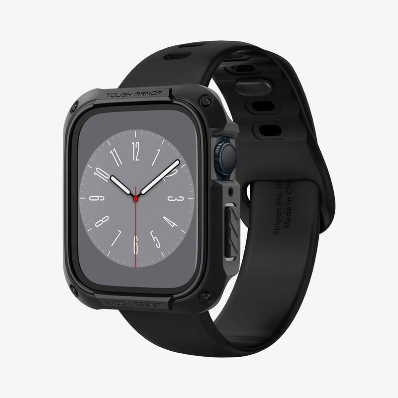 ACS04183 - Apple Watch Series (45mm) Case Tough Armor in black showing the front and inside of band