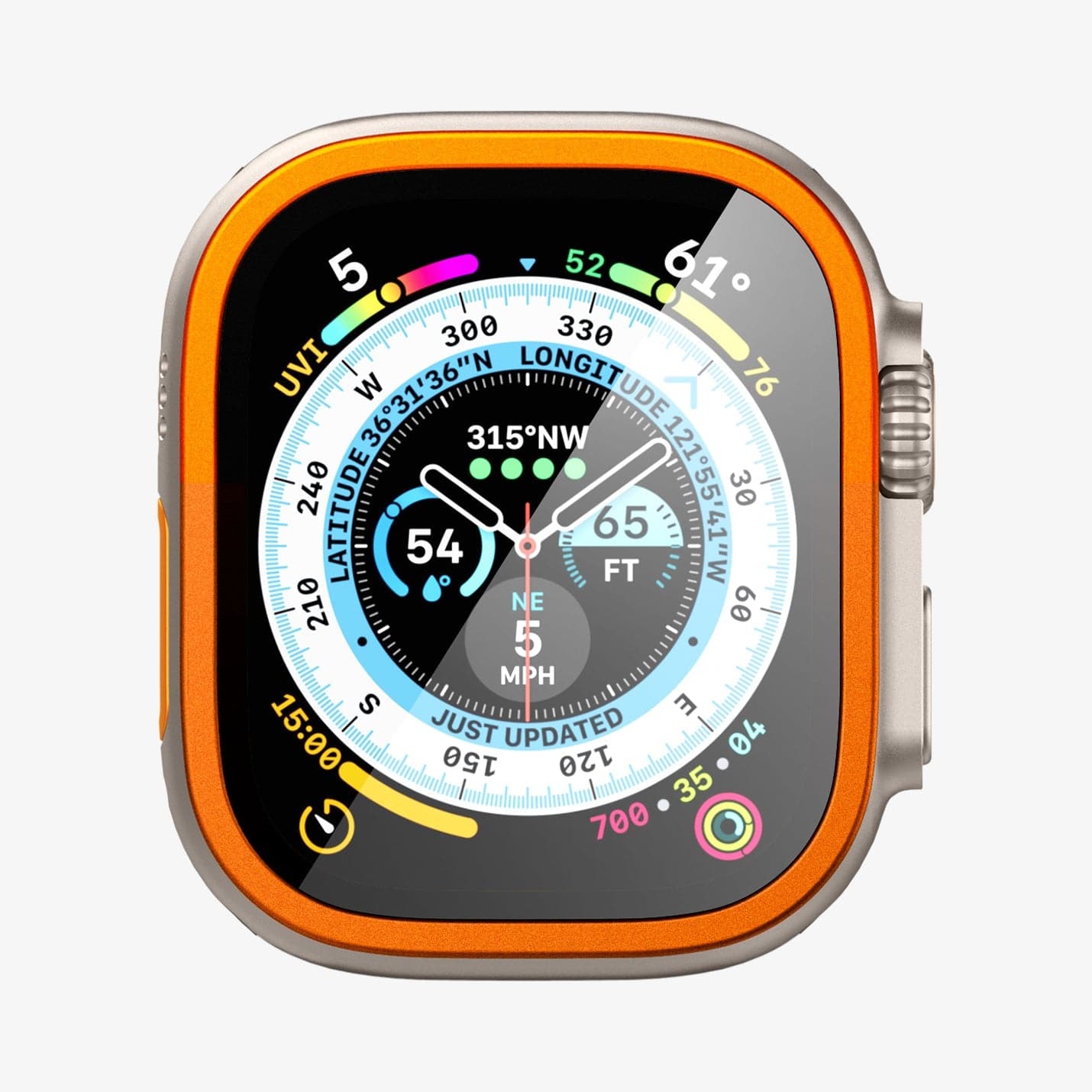 AGL06162 - Apple Watch Ultra (Apple Watch (49mm)) Screen Protector Glas.tR Slim Pro in orange showing the front of watch face