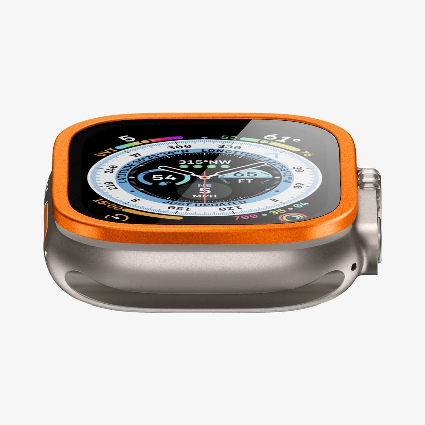 AGL06162 - Apple Watch Ultra (Apple Watch (49mm)) Screen Protector Glas.tR Slim Pro in orange showing the front and bottom of watch face