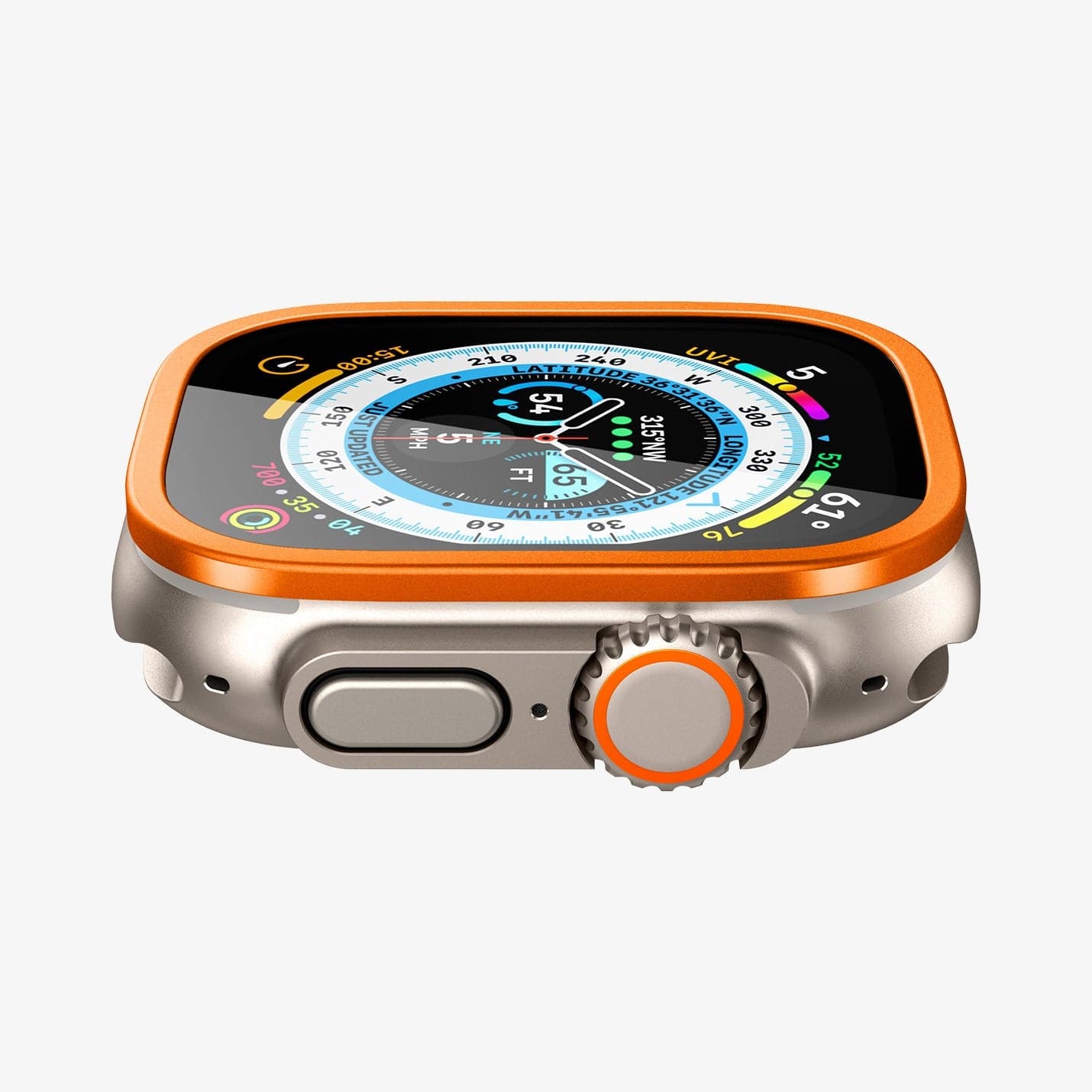 AGL06162 - Apple Watch Ultra (Apple Watch (49mm)) Screen Protector Glas.tR Slim Pro in orange showing the front and side of watch face