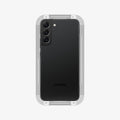 AGL05180 - Galaxy S22 EZ FIT GLAS.tR Screen Protector showing the back with ez fit tray installed onto the device