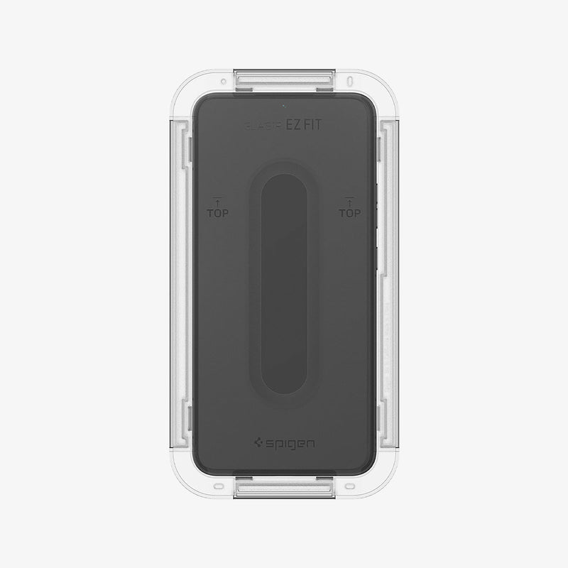 AGL05180 - Galaxy S22 EZ FIT GLAS.tR Screen Protector showing the front with ez fit tray installed onto the device