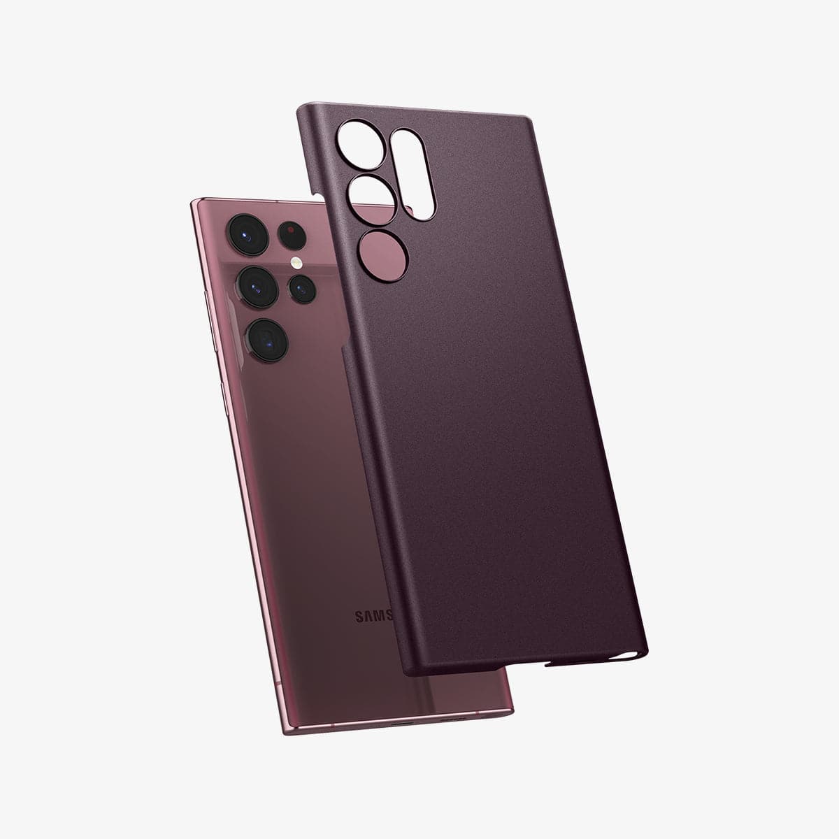 ACS04384 - Galaxy S22 Ultra 5G Case AirSkin in plum burgundy showing the back with case hovering away from device