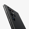 AGL04751 - Galaxy S22 Ultra EZ Fit Optik Pro Lens Protector Glass.tR in black showing the optik pro lens protector installed on device
